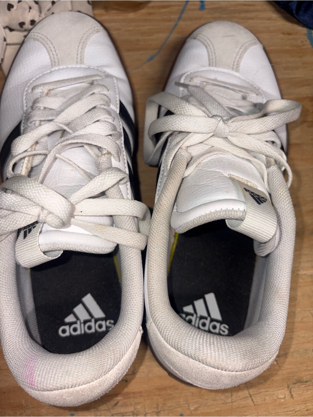 adidas Women’s White Sneakers with Black Stripes and Gum Sole - Picture 7 of 7